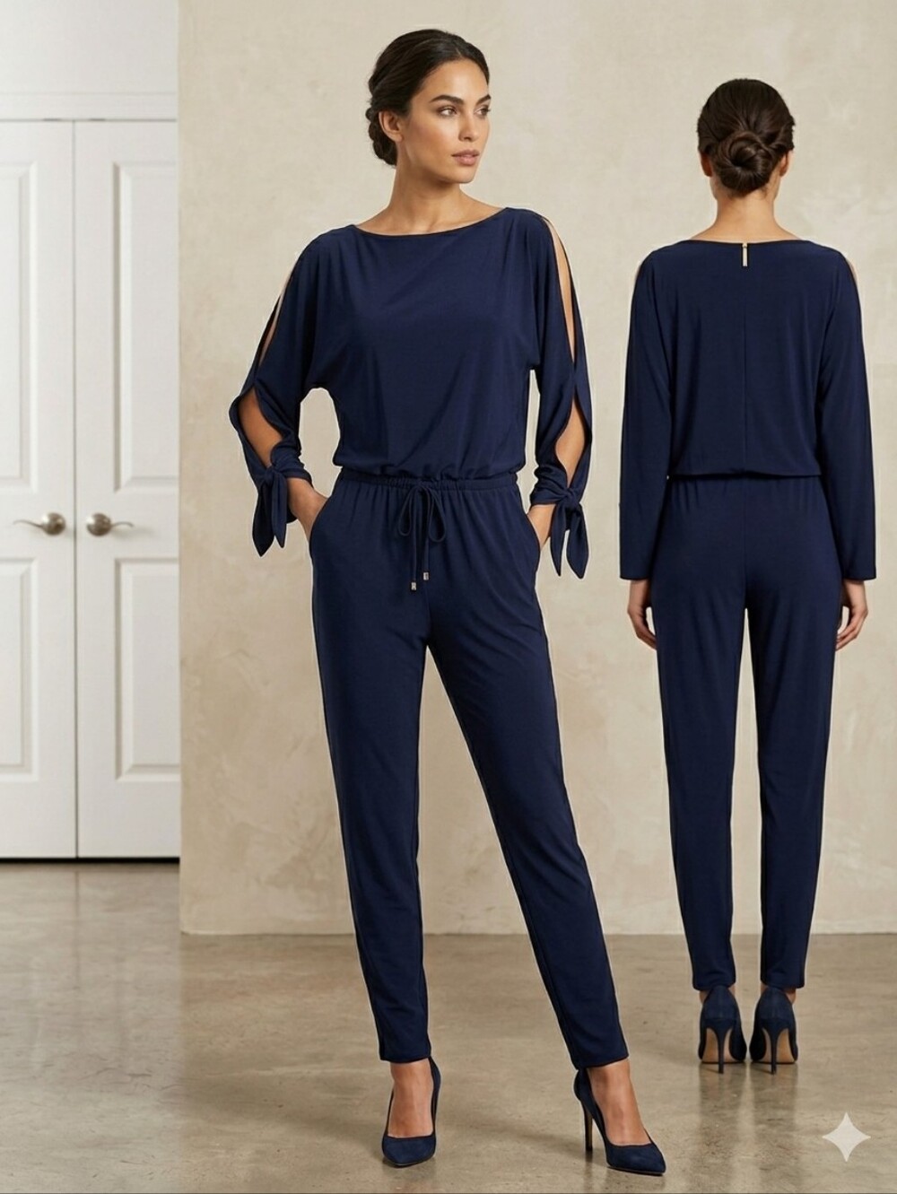 RALPH LAUREN NAVY‎ BLUE JUMPSUIT SLIT SLEEVES WOMEN'S P/XS